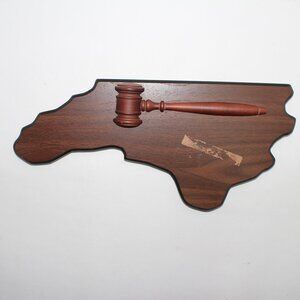 Preowned North Carolina Shaped Plaque Base With Gavel & Damage